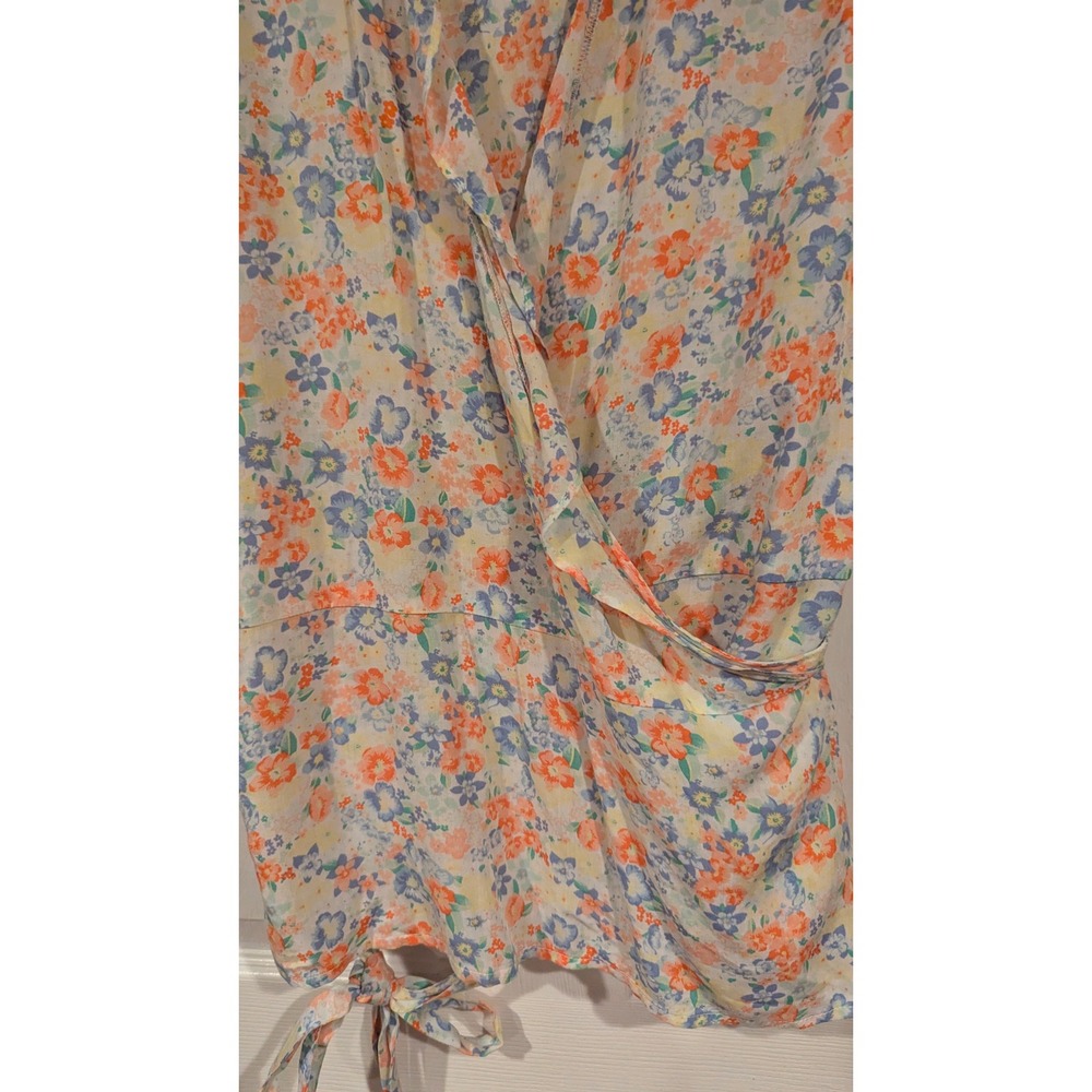 Old Navy Floral Wrap Top L Multi-Color Puff Sleeve Cottagecore Boho Top - Picture 6 of 10